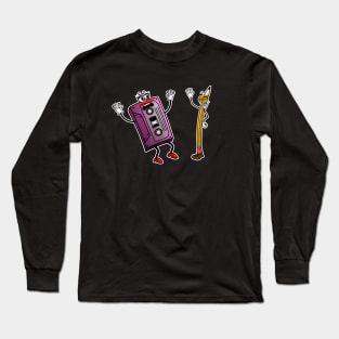 Cassete Tape and Pencil - Vintage and Retro Meme 80s Long Sleeve T-Shirt